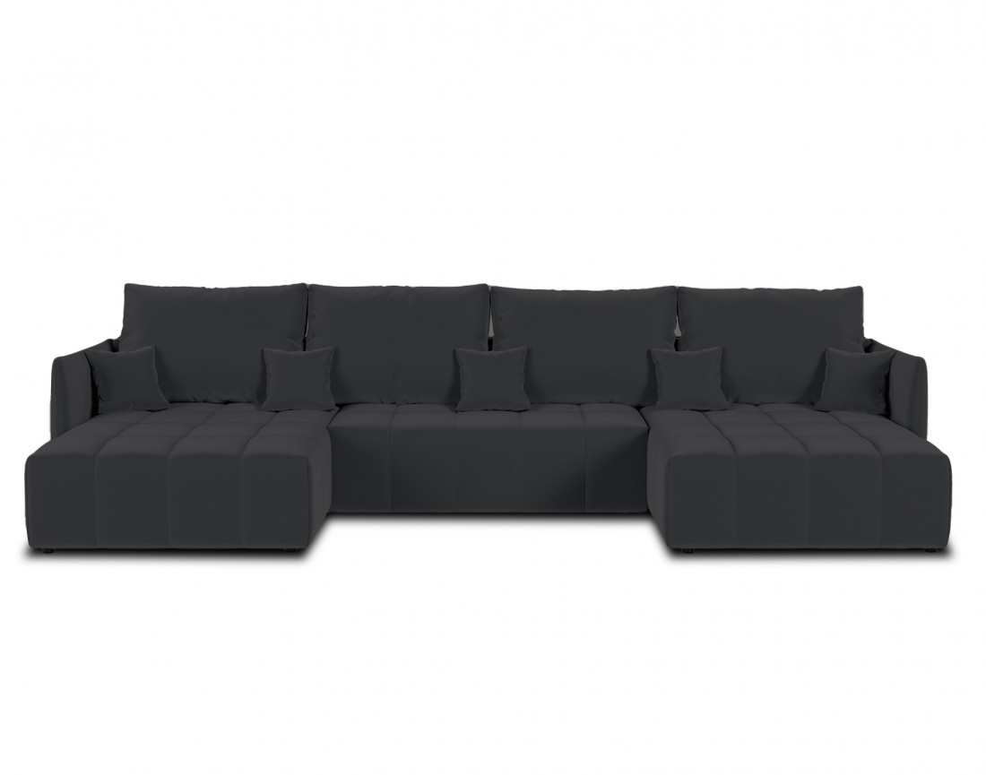 Canapé panoramique en U 7 places convertible avec coffre en velours Petra