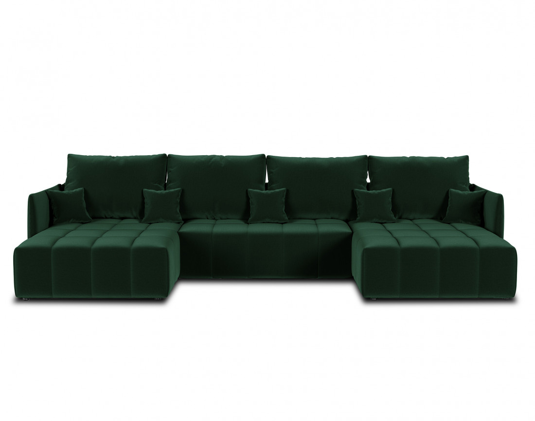Canapé panoramique en U 7 places convertible avec coffre en velours Petra