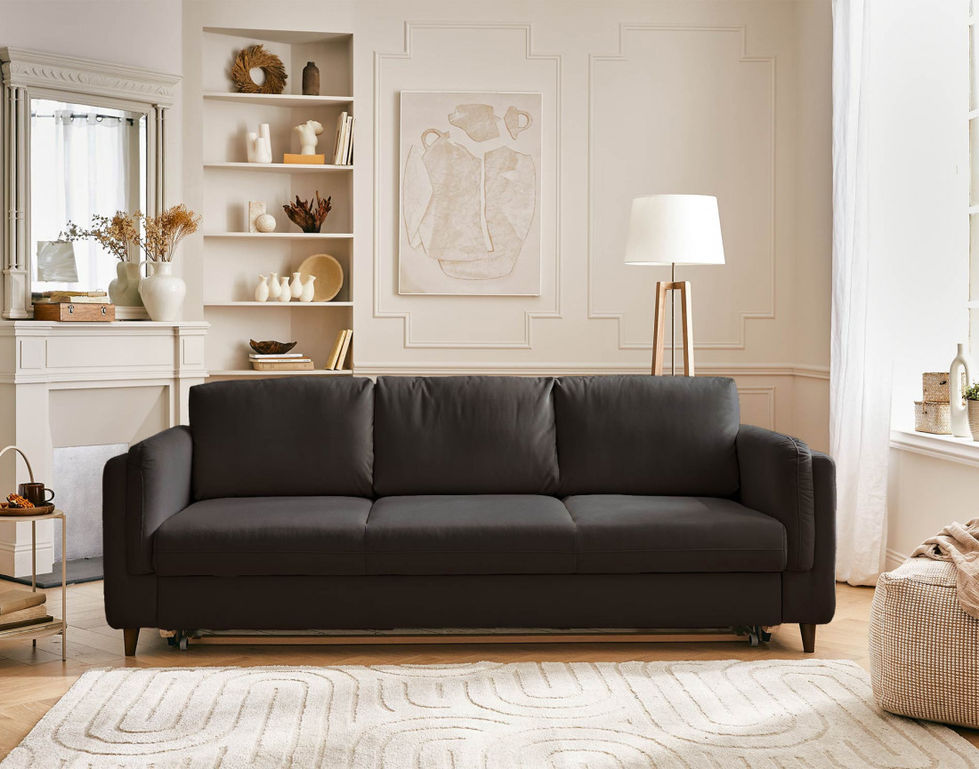 Canapé 3 places convertible en velours Brooke