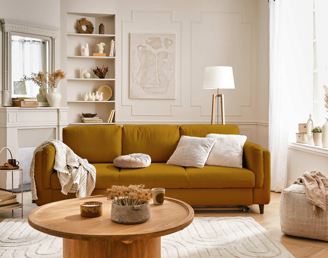 Canapé 3 places convertible en velours Brooke