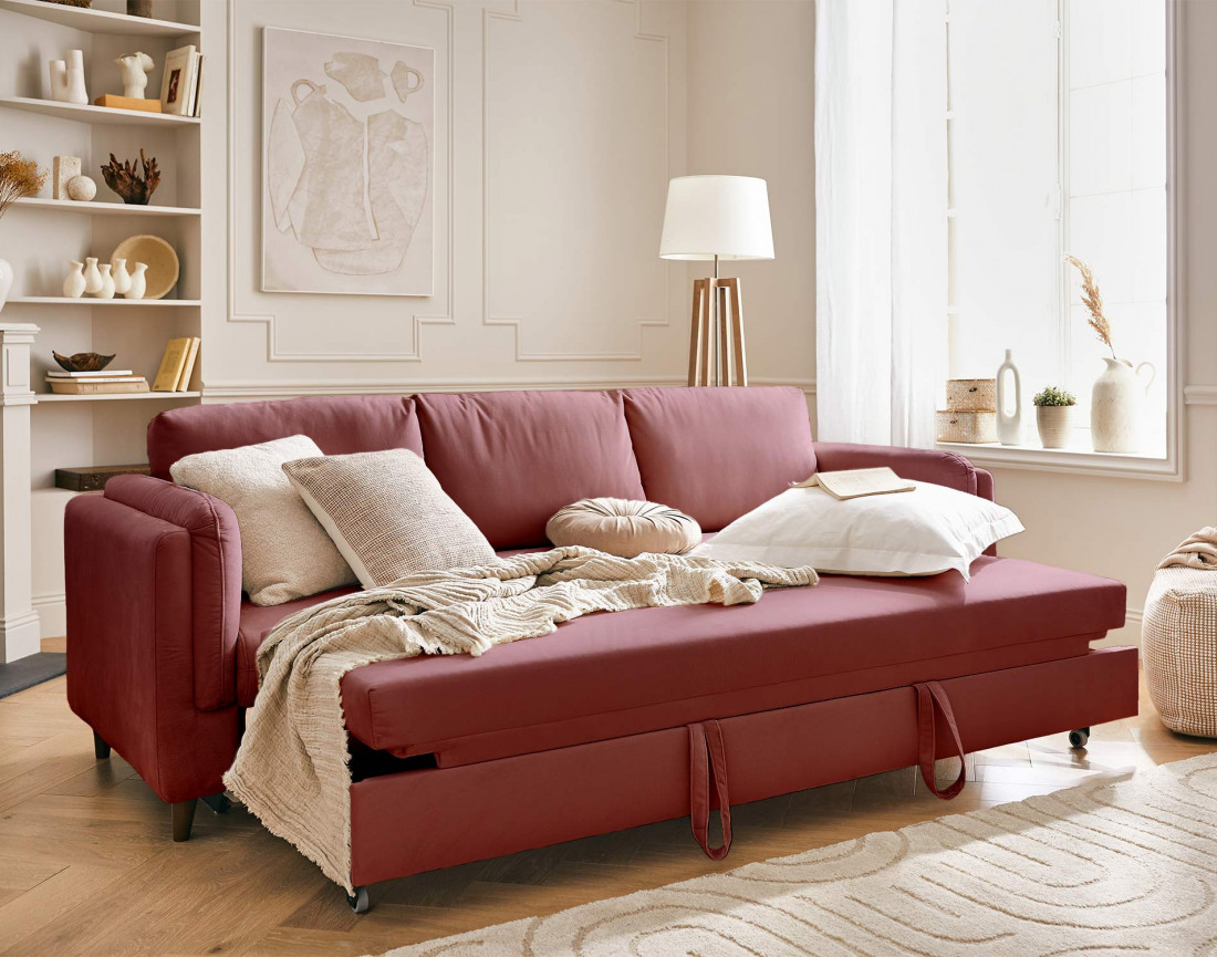 Canapé 3 places convertible en velours Brooke