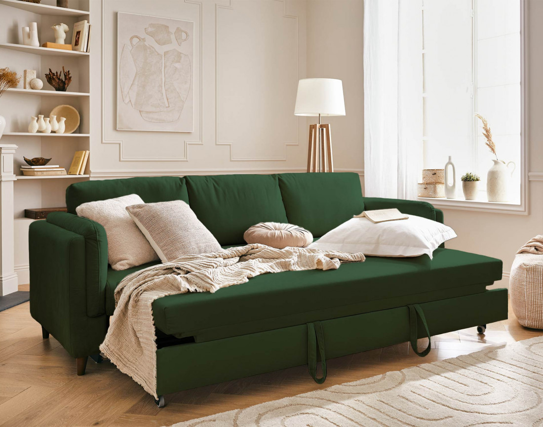 Canapé 3 places convertible en velours Brooke