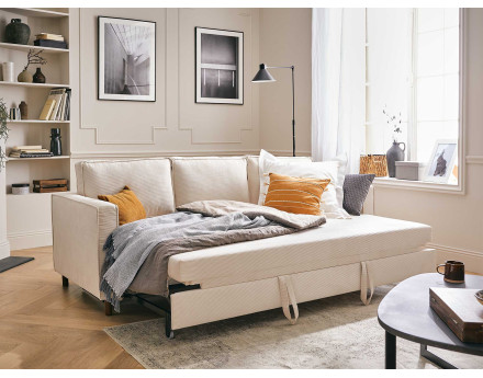 Canapé 3 places convertible en velours côtelé Jake