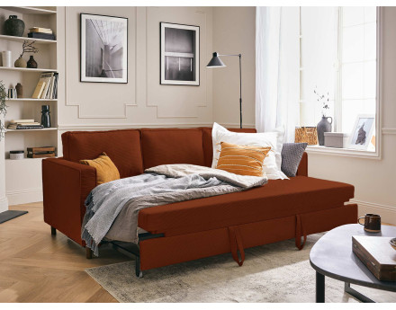 Canapé 3 places convertible en velours côtelé Jake