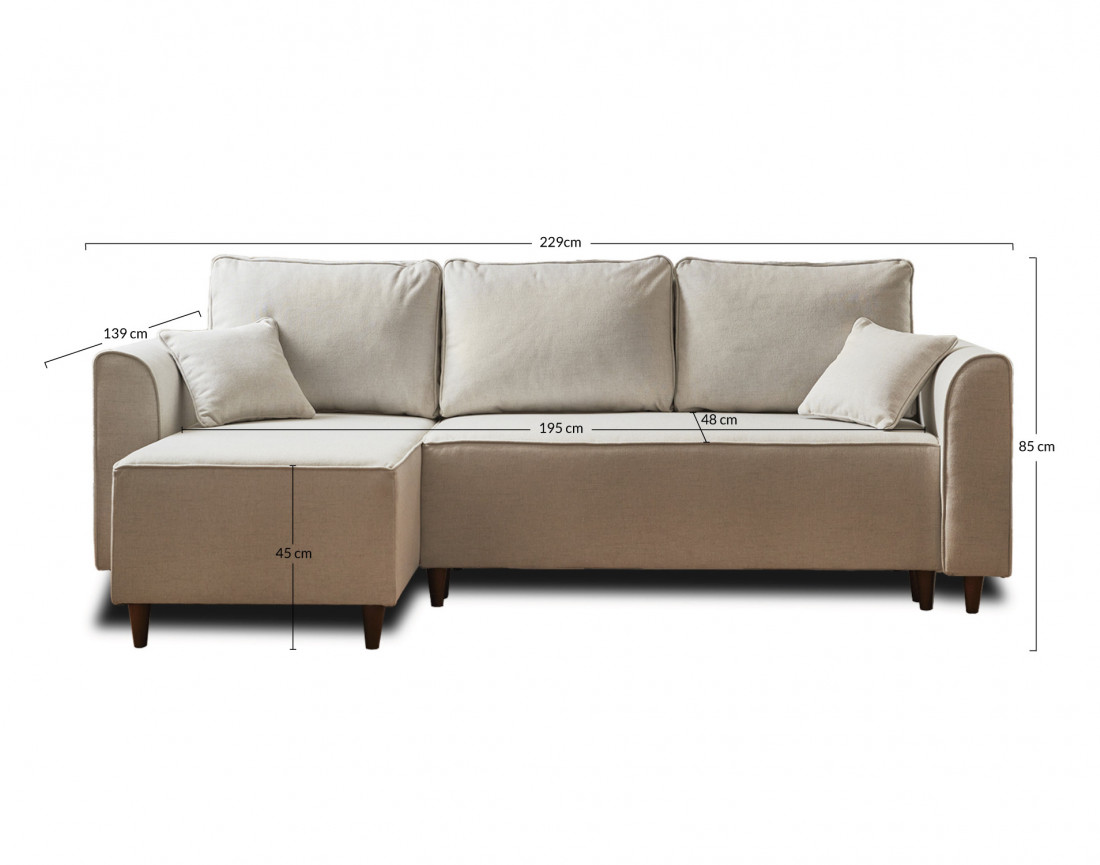 Canapé d'angle réversible 4 places convertible avec coffre en tissu Saphir