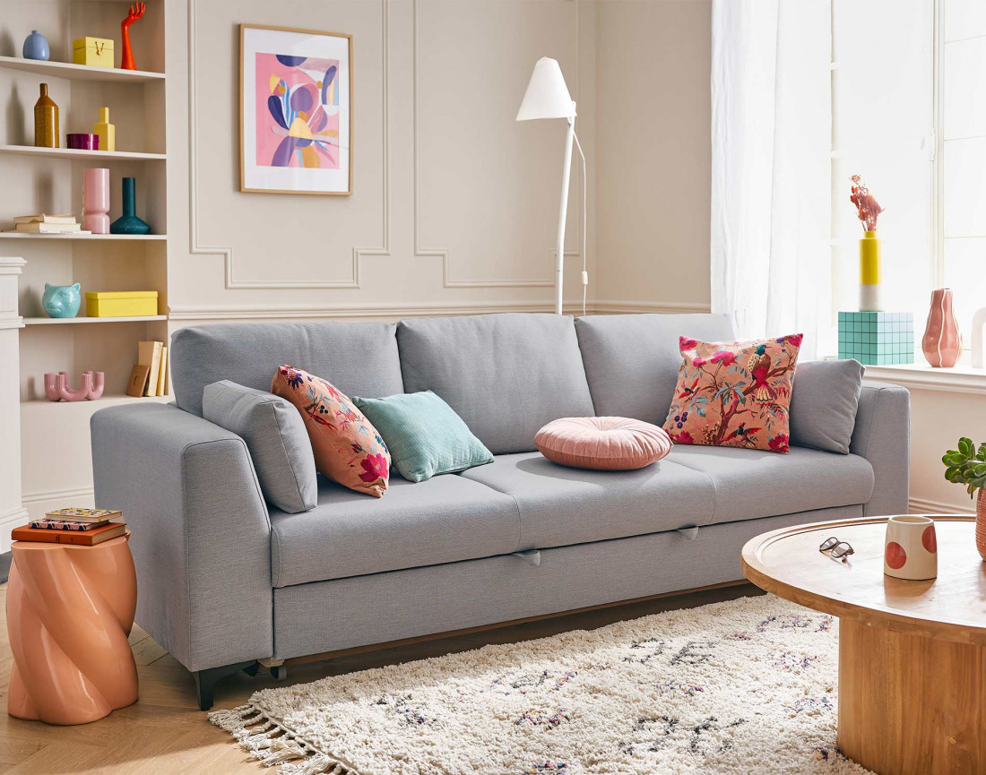 Canapé 3 places convertible en tissu Tala