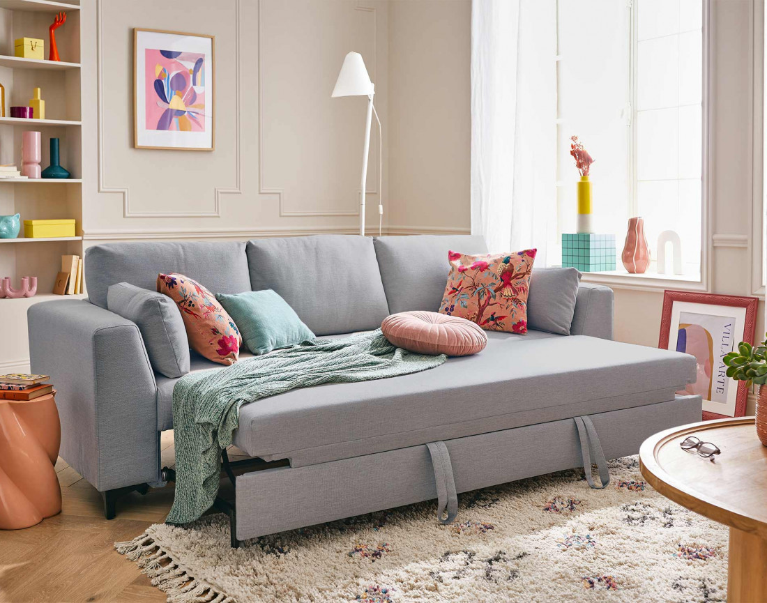 Canapé 3 places convertible en tissu Tala