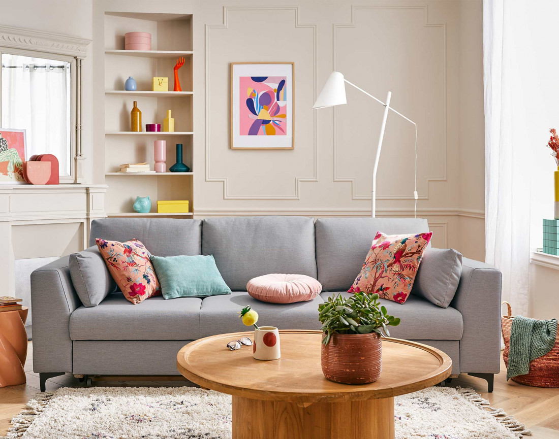 Canapé 3 places convertible en tissu Tala