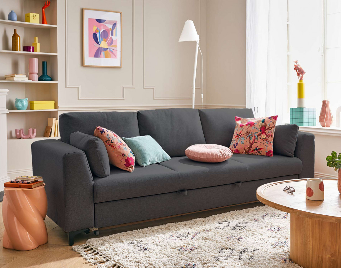 Canapé 3 places convertible en tissu Tala