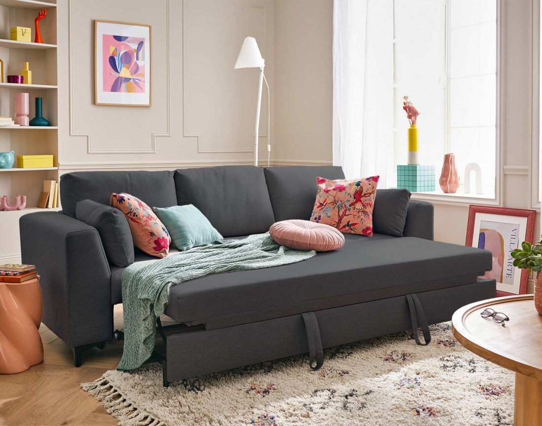 Canapé 3 places convertible en tissu Tala