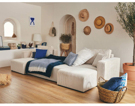 Canapé panoramique en U 7 places convertible avec coffre en velours côtelé Topaze