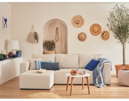 Canapé d'angle réversible 4 places convertible avec coffre en velours côtelé Topaze