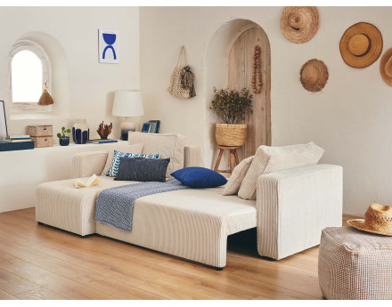 Canapé d'angle réversible 4 places convertible avec coffre en velours côtelé Topaze