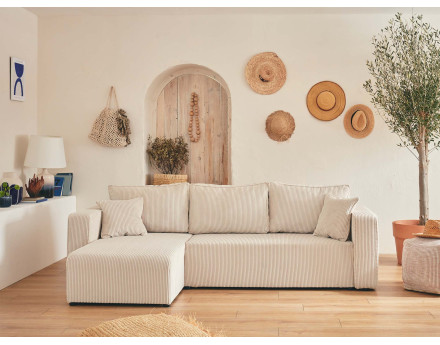 Canapé d'angle réversible 4 places convertible avec coffre en velours côtelé Topaze