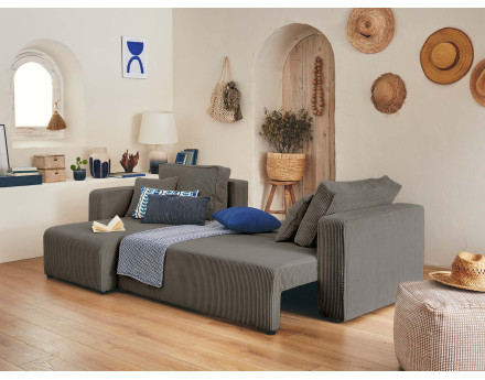 Canapé d'angle réversible 4 places convertible avec coffre en velours côtelé Topaze