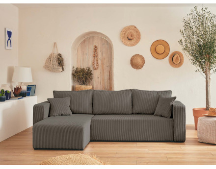 Canapé d'angle réversible 4 places convertible avec coffre en velours côtelé Topaze