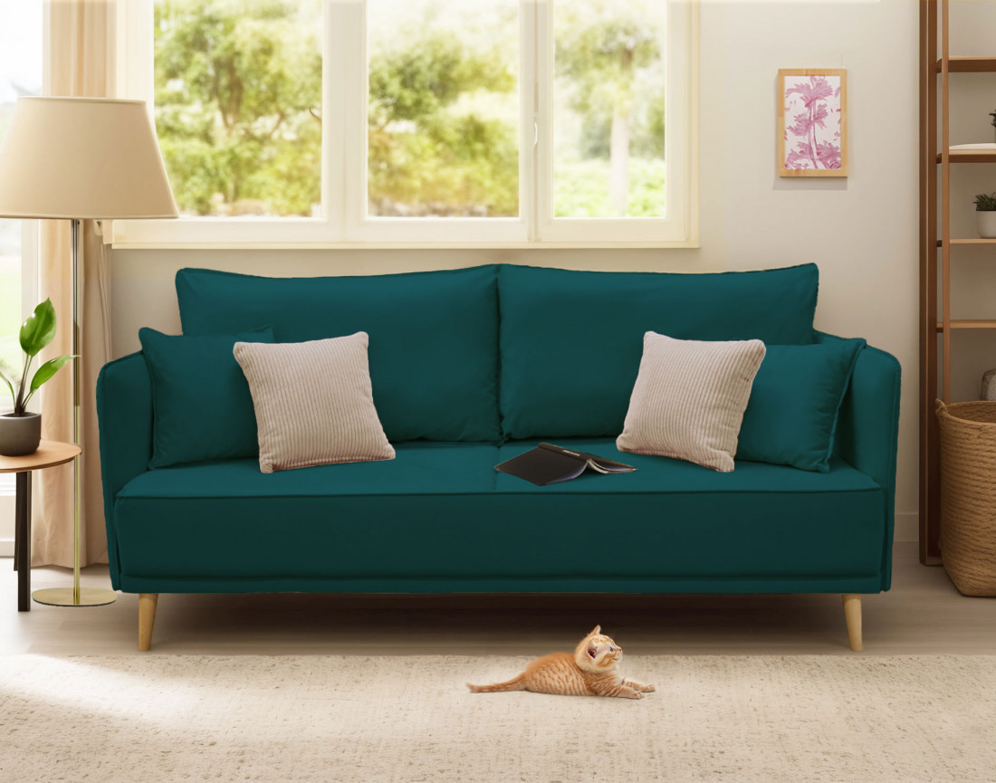 Canapé 3 places fixe en velours Grenat