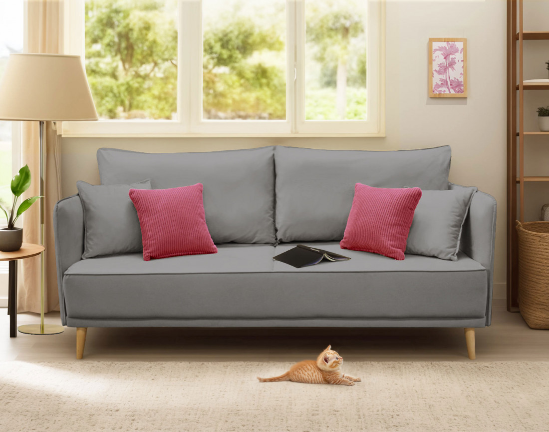 Canapé 3 places fixe en velours Grenat