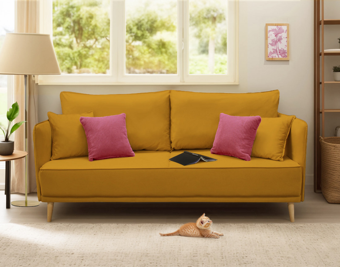 Canapé 3 places fixe en velours Grenat