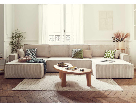 Dellia - canapé panoramique en U 7 places convertible avec coffre en velours côtelé - style contemporain