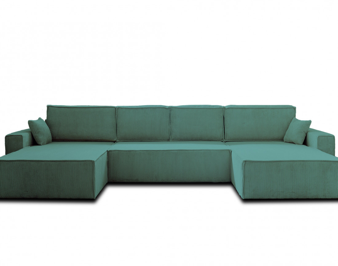 Dellia - canapé panoramique en U 7 places convertible avec coffre en velours côtelé - style contemporain