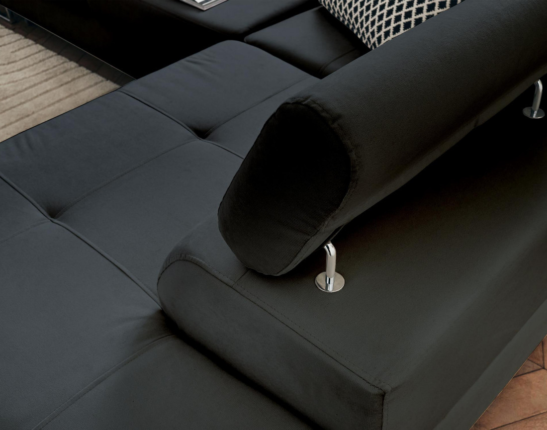 Pablo - canapé d'angle droit en velours convertible avec coffre et têtières réglables 5 places - style contemporain