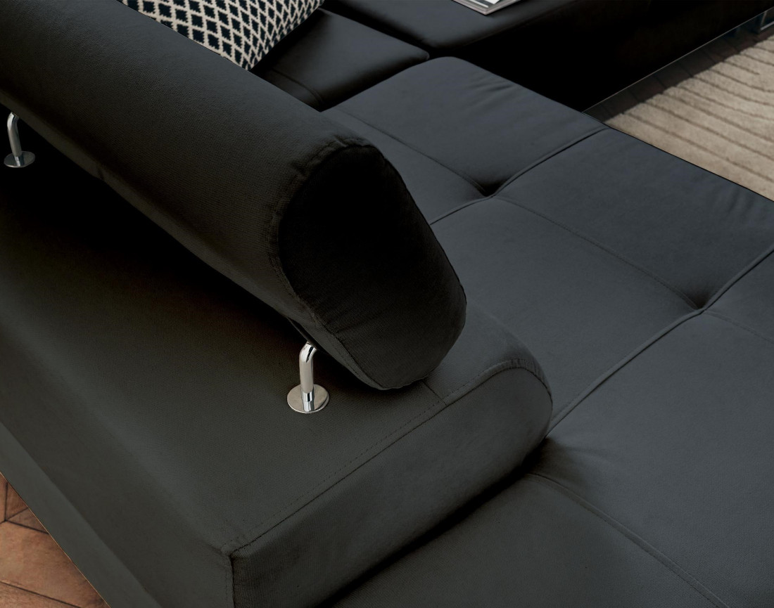 Pablo - canapé d'angle gauche en velours convertible avec coffre et têtières réglables 5 places - style contemporain