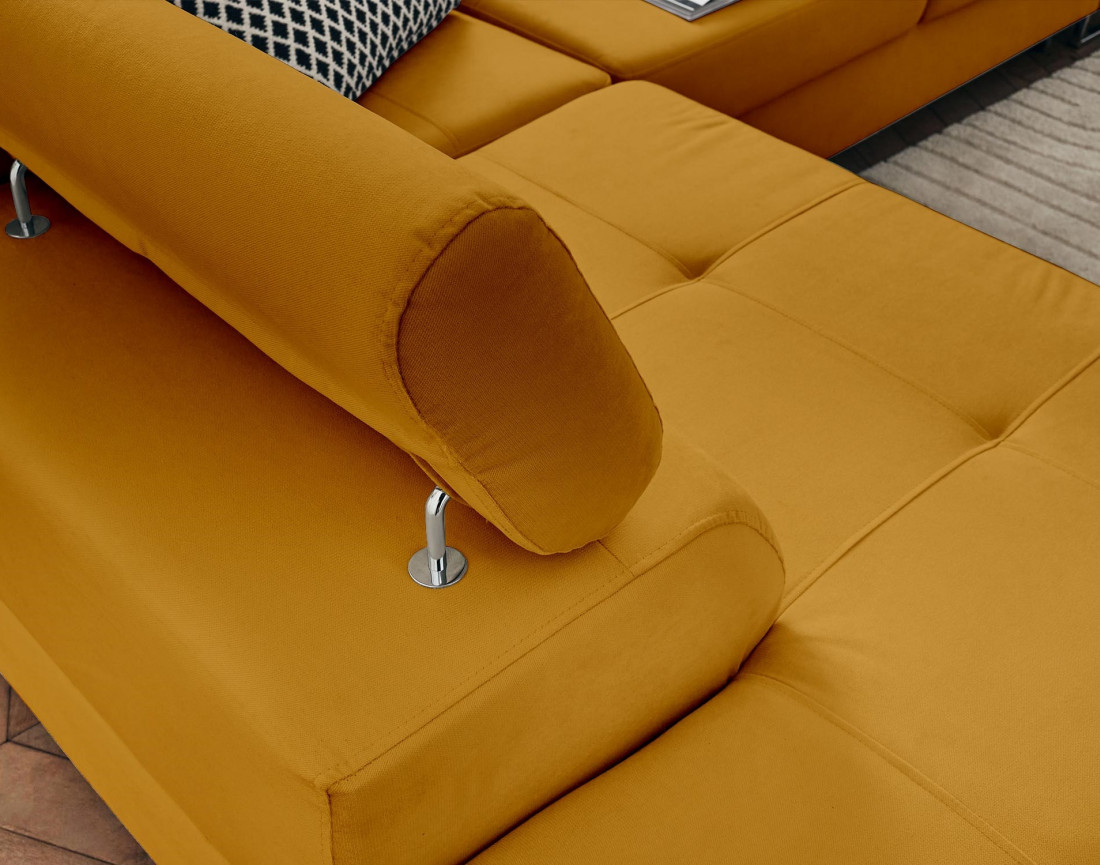 Pablo - canapé d'angle gauche en velours convertible avec coffre et têtières réglables 5 places - style contemporain