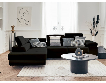 Pablo - canapé d'angle gauche en velours convertible avec coffre et têtières réglables 5 places - style contemporain