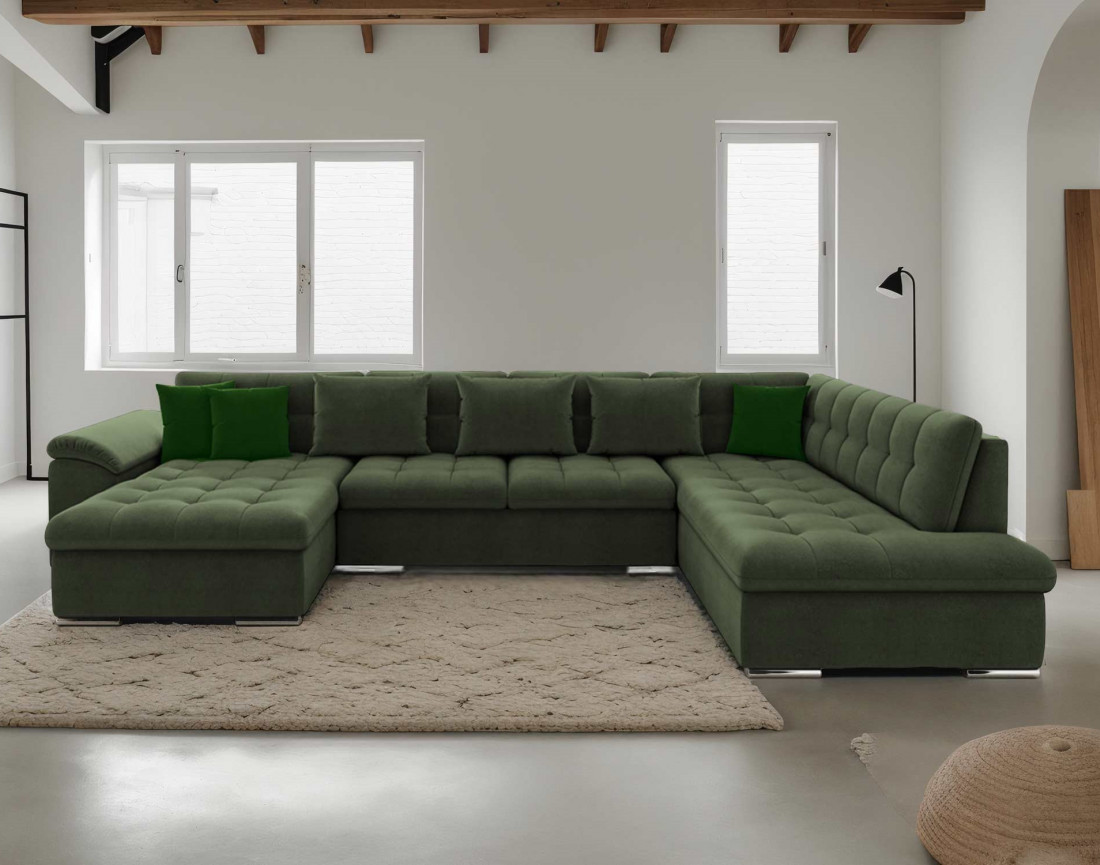 Chuck – canapé panoramique d'angle droit convertible avec coffre au style contemporain