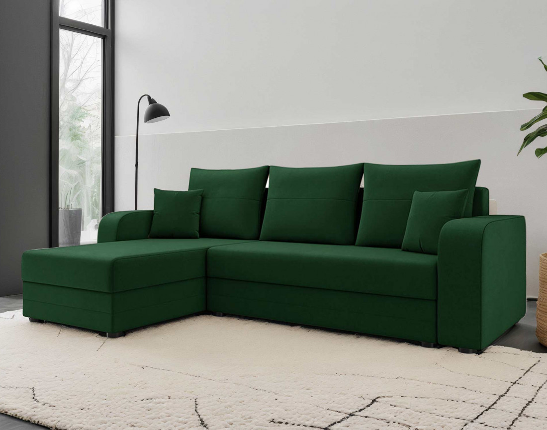 Harvey - canapé d'angle 4 places réversible convertible avec coffre en velours - style contemporain