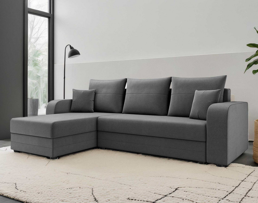 Harvey - canapé d'angle 4 places réversible convertible avec coffre en velours - style contemporain