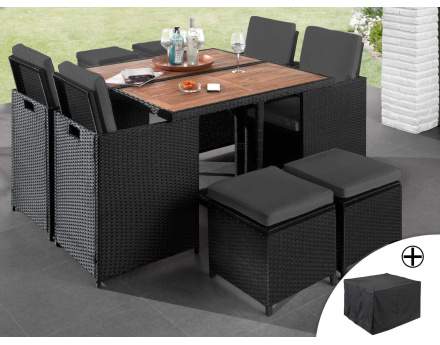 Cuba - salon de jardin encastrable 8 places en résine tressée