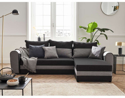 Canapé d'angle réversible 4 places convertible avec coffre en tissu Quartz
