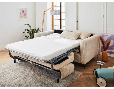 Canapé 3 places convertible express quotidien en velours côtelé Owen