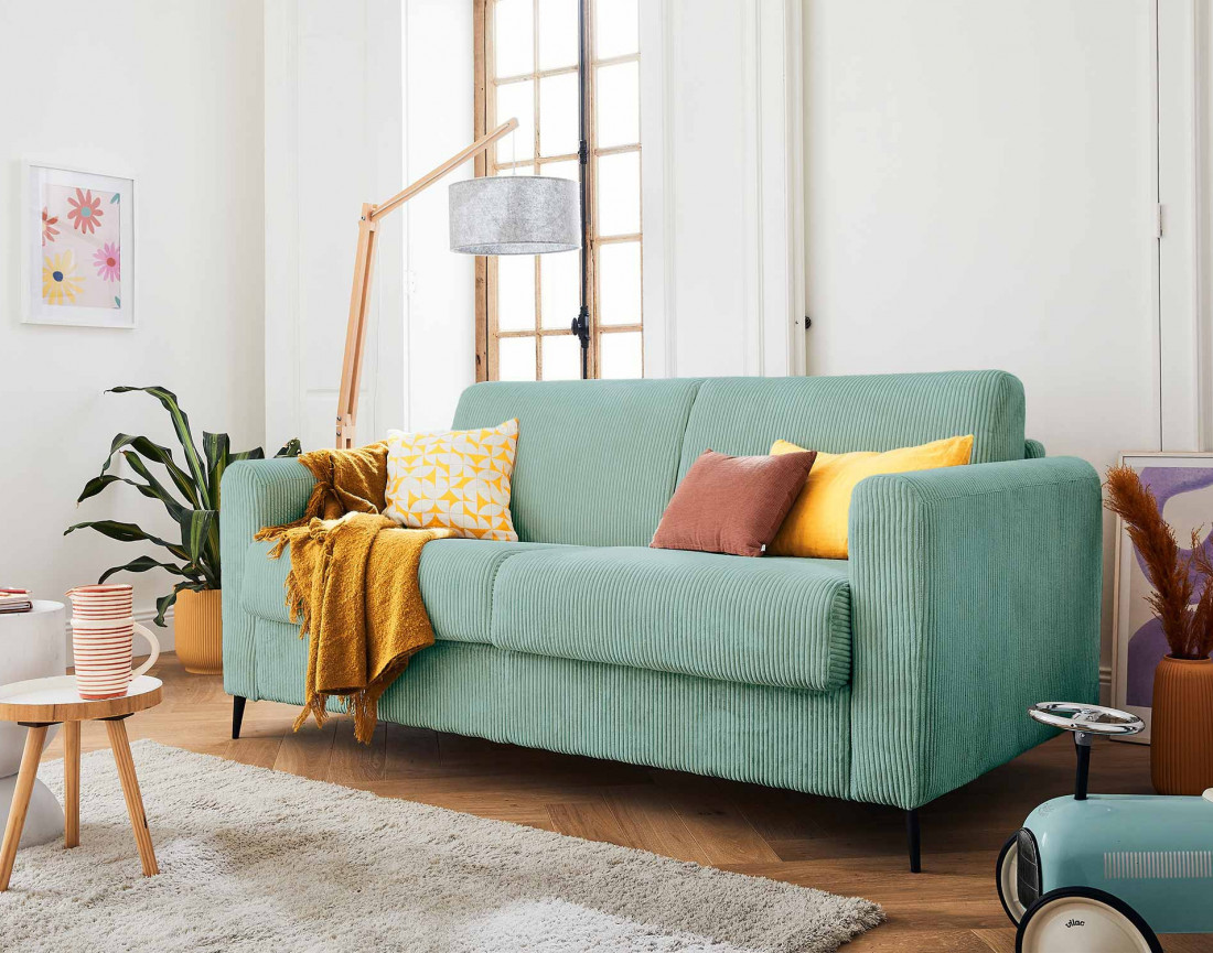 Canapé 3 places convertible express quotidien en velours côtelé Owen