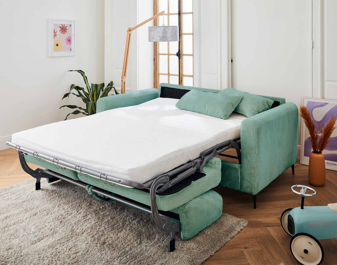 Canapé 3 places convertible express quotidien en velours côtelé Owen