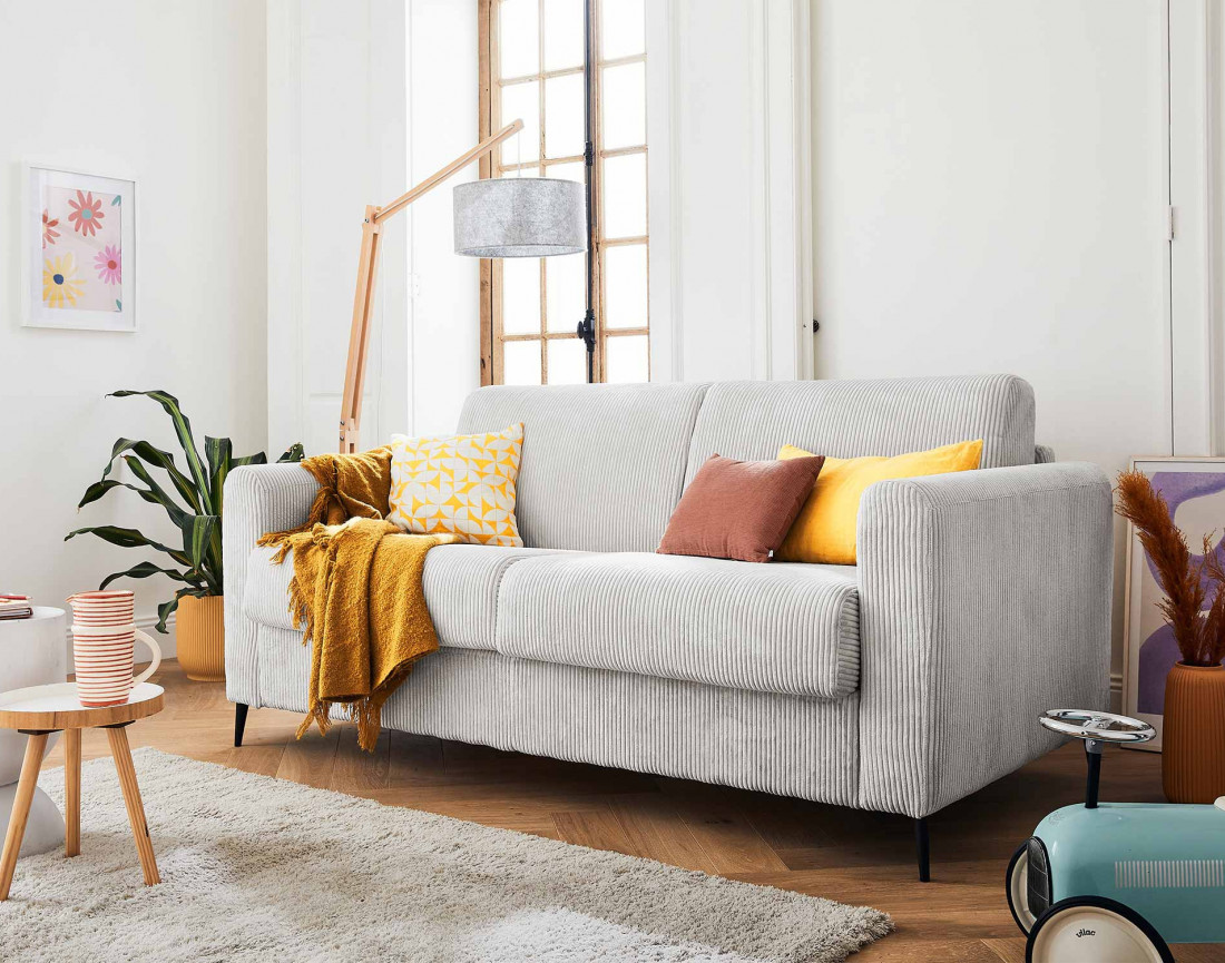 Canapé 3 places convertible express quotidien en velours côtelé Owen