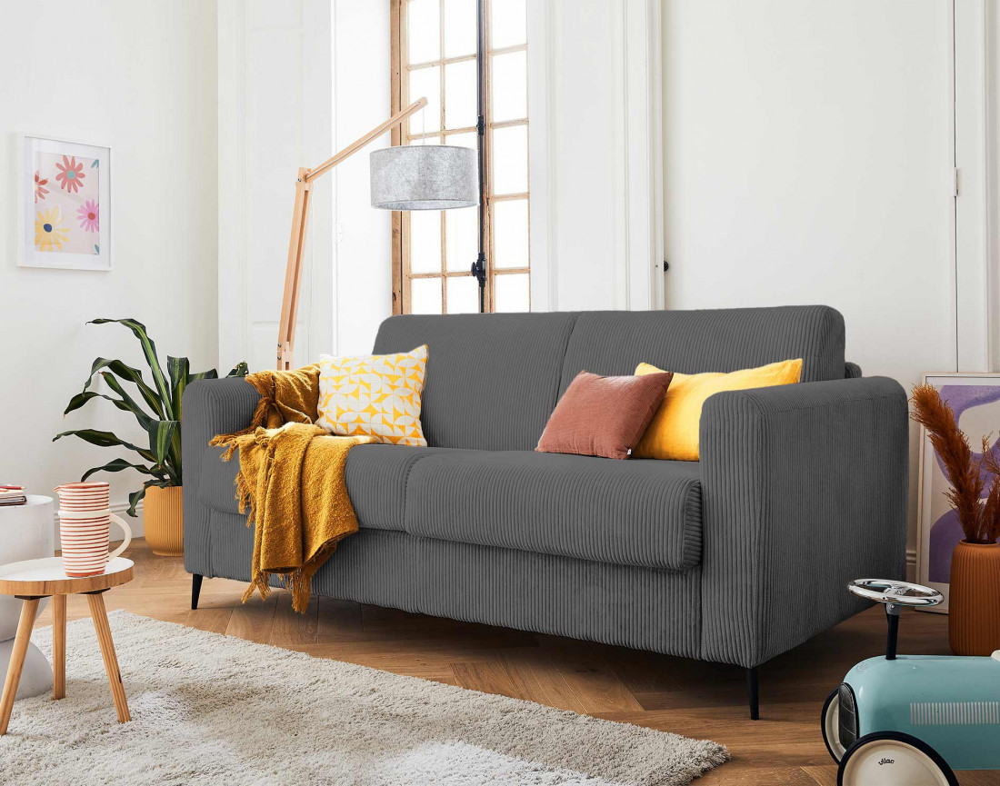 Canapé 3 places convertible express quotidien en velours côtelé Owen