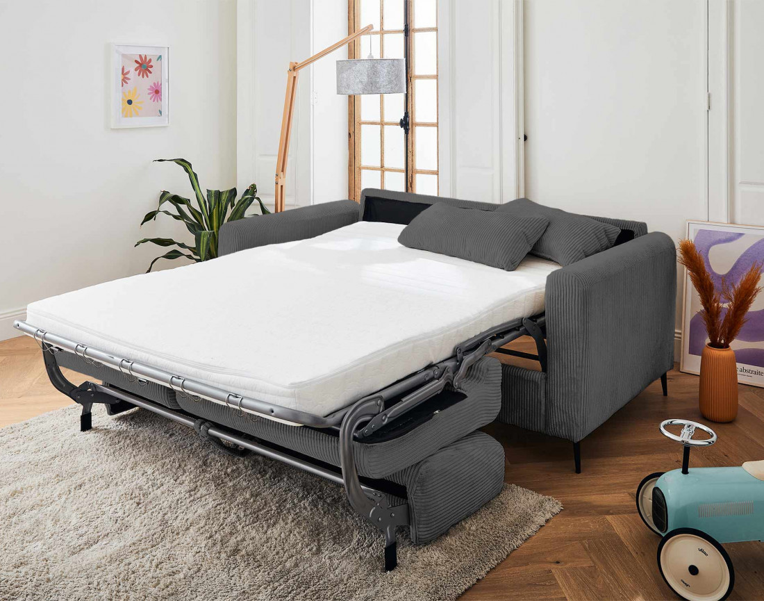 Canapé 3 places convertible express quotidien en velours côtelé Owen