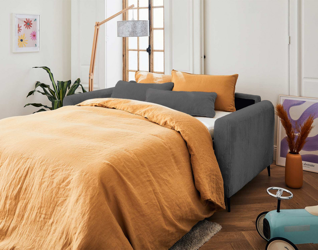 Canapé 3 places convertible express quotidien en velours côtelé Owen