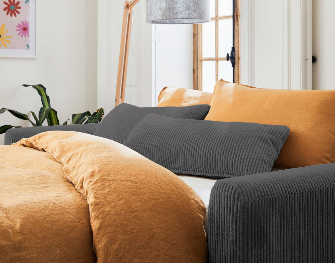 Canapé 3 places convertible express quotidien en velours côtelé Owen