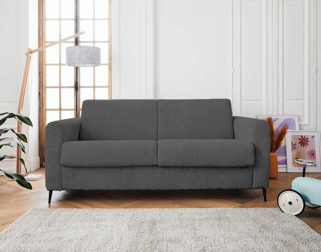 Canapé 3 places convertible express quotidien en velours côtelé Owen