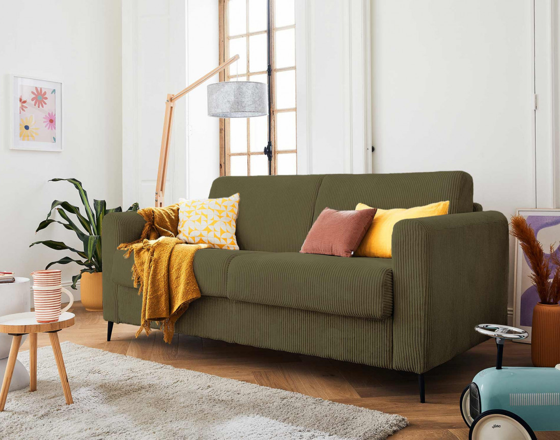 Canapé 3 places convertible express quotidien en velours côtelé Owen