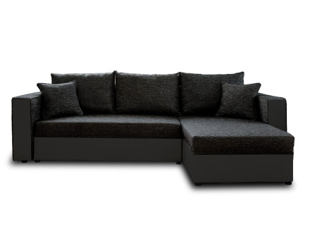 Canapé d'angle réversible 4 places convertible avec coffre en tissu et simili Opale