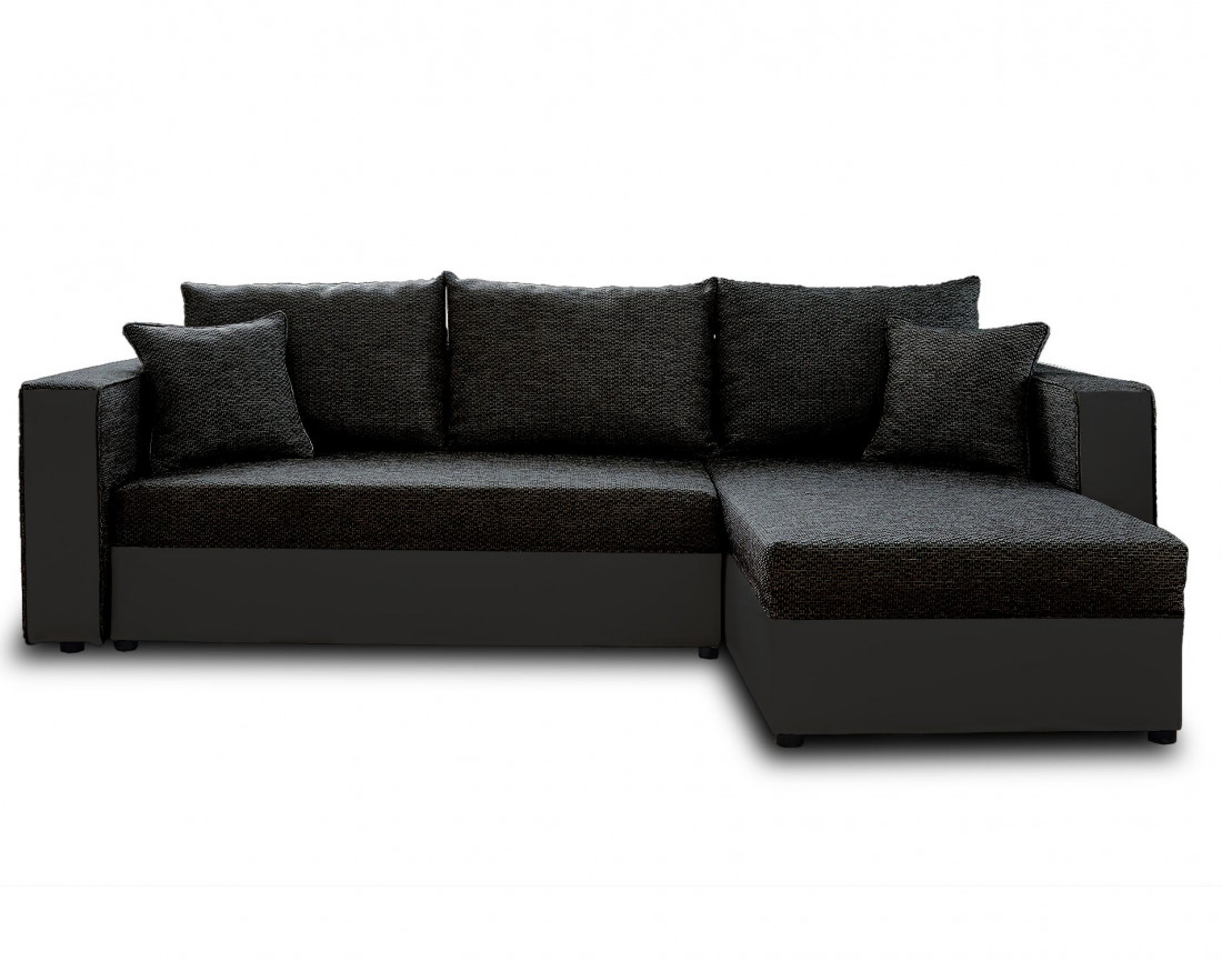 Canapé d'angle réversible 4 places convertible avec coffre en tissu et simili Opale