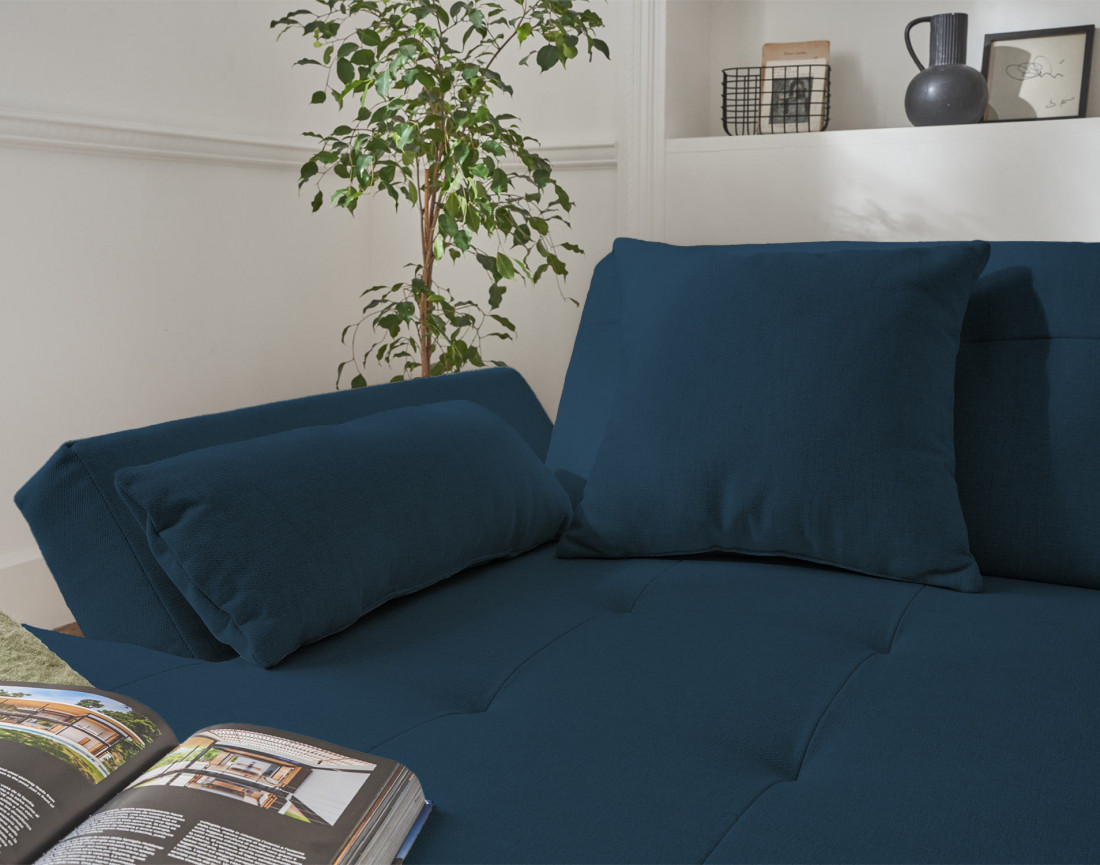 Canapé panoramique d'angle droit 7 places convertible en tissu Vermont