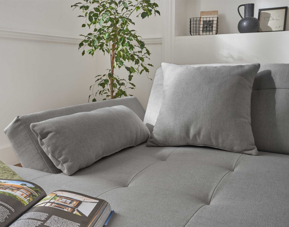 Canapé panoramique d'angle droit 7 places convertible en tissu Vermont