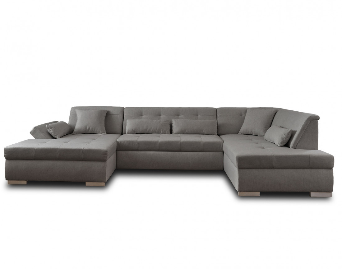 Canapé panoramique d'angle droit 7 places convertible en tissu Vermont