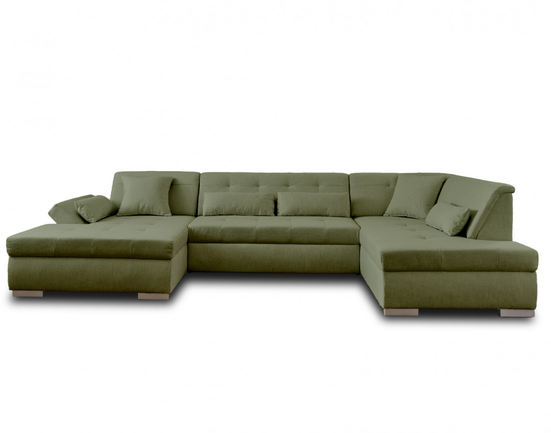 Canapé panoramique d'angle droit 7 places convertible en tissu Vermont